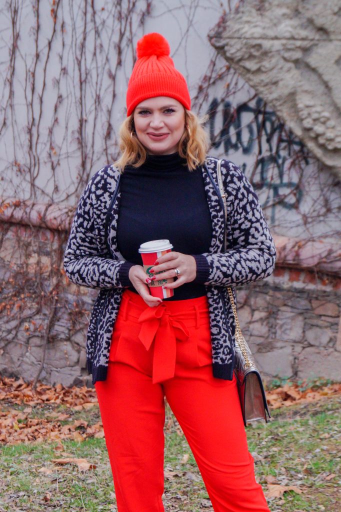 red pants winter outfit