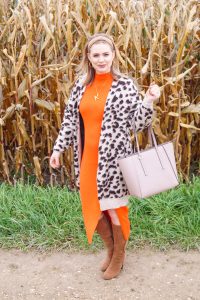 leopard print, ribbed dress, Calvin Klein, fall style, fall fashion, orange for fall, brown and orange, fall color combos, H&M, affordable fashion