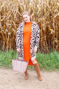 leopard print, ribbed dress, Calvin Klein, fall style, fall fashion, orange for fall, brown and orange, fall color combos, H&M, affordable fashion