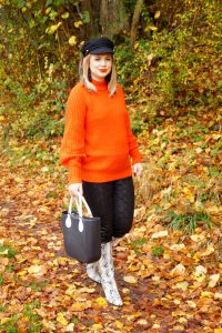 fashion, fashionblogger, fall, fall fashion, autumn, style blogger, snake print, orange sweater, baker boy trend, snake print boots