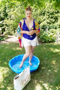 fashionblogger, bathing suit, summer, summer style, pool day, dog pool, social distancing, garden vacation, swimming, style blogger, how to style, what to wear