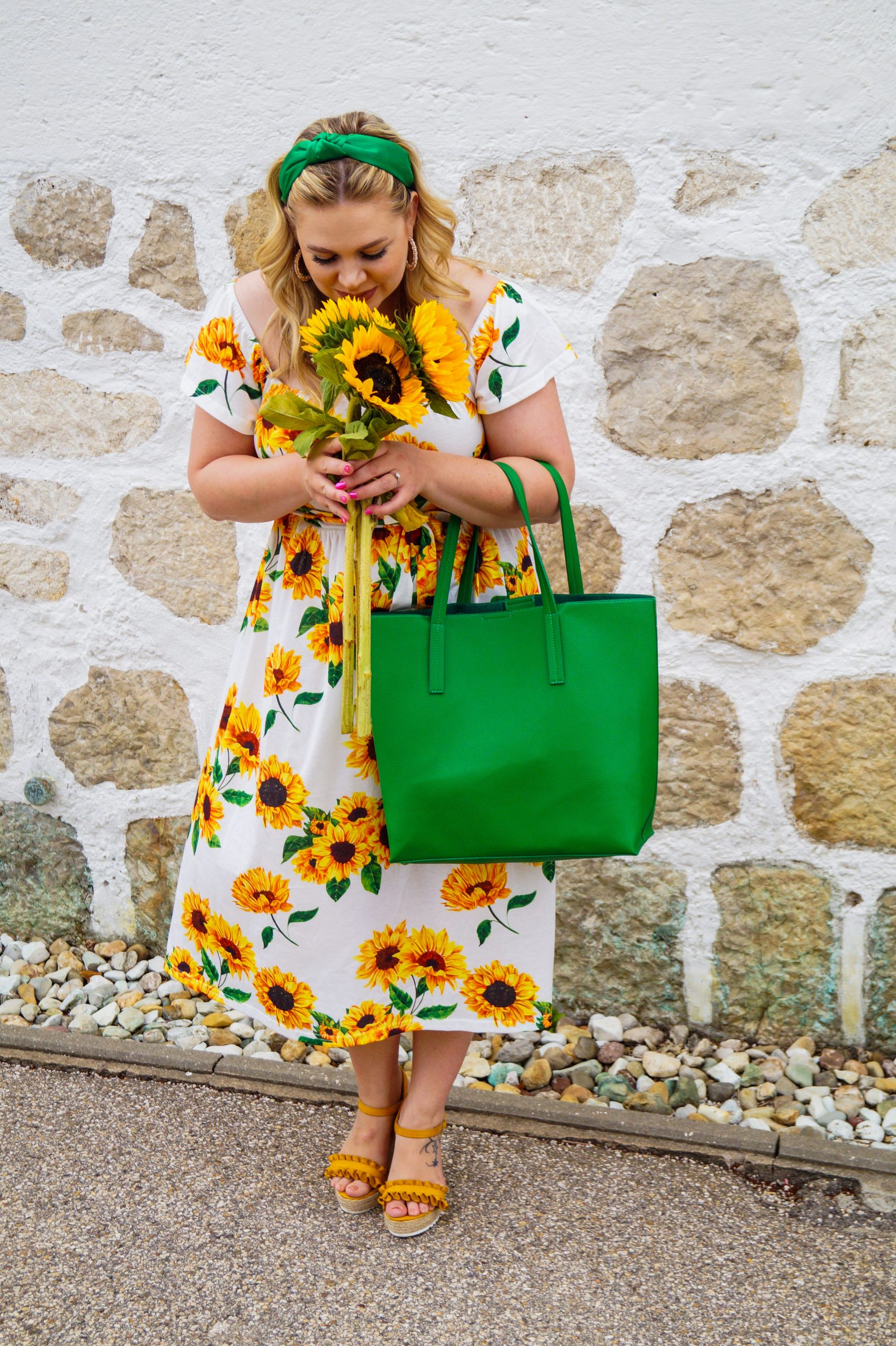 sunflower off the shoulder dress Off Shoulder Sunflower Gown with Trumpet Skirt