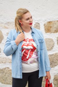 fall fashion inspo, what to wear, how to style, ootd, rolling stones band tee, pre-fall style, transitioning into fall, autumn