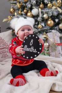 christmas, home decor, christmas tree, baby girl, baby girl update, 8 months, ugly sweater, mommy and me, mommy and daughter, red and black, christmas card style