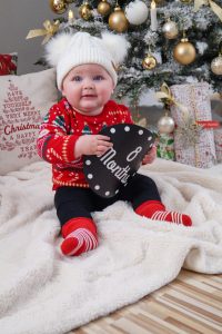 christmas, home decor, christmas tree, baby girl, baby girl update, 8 months, ugly sweater, mommy and me, mommy and daughter, red and black, christmas card style