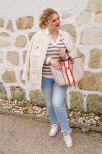 fashionblogger, styleinspo, outfitinspiration, spring, spring style, lily & bean, striped sweater, converse chucks, tweed jacket, womans fashion, affordable fashion, fashionista, style month