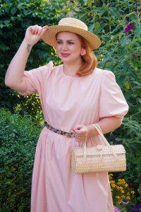 fashionblogger, fashion, style inspo, garden party, garden party dress, blush dress, pink dress, straw bag, 31 dresses of summer, summer dress, dress lover, how to style, what to wear, womans fashion, southern style