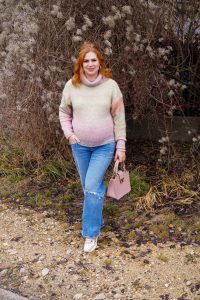 sweater weather, colorful sweater, pastel colors, mom style, winter, winter fashion, pregnancy look, maternity style