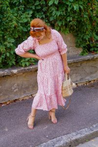 fashion blogger, pink dress, flower dress, midi dress, found it on amazon, amazon fashion, style inpso, how to style, what to wear, postpartum fashion, summer, summer dress, summer fashion