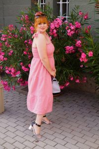 pink summer dress, pink dress, summer dress, linen dress, bow dress